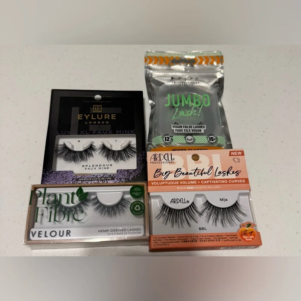 LOT OF 4 EYELASHES - Arden, NYX, Eyelure London, and Plant Fibre